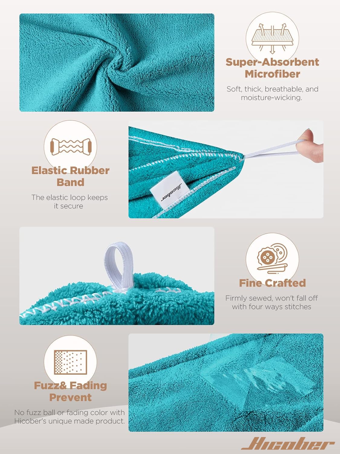 Hicober Microfiber Hair Towel Wrap in aqua green colour, folded