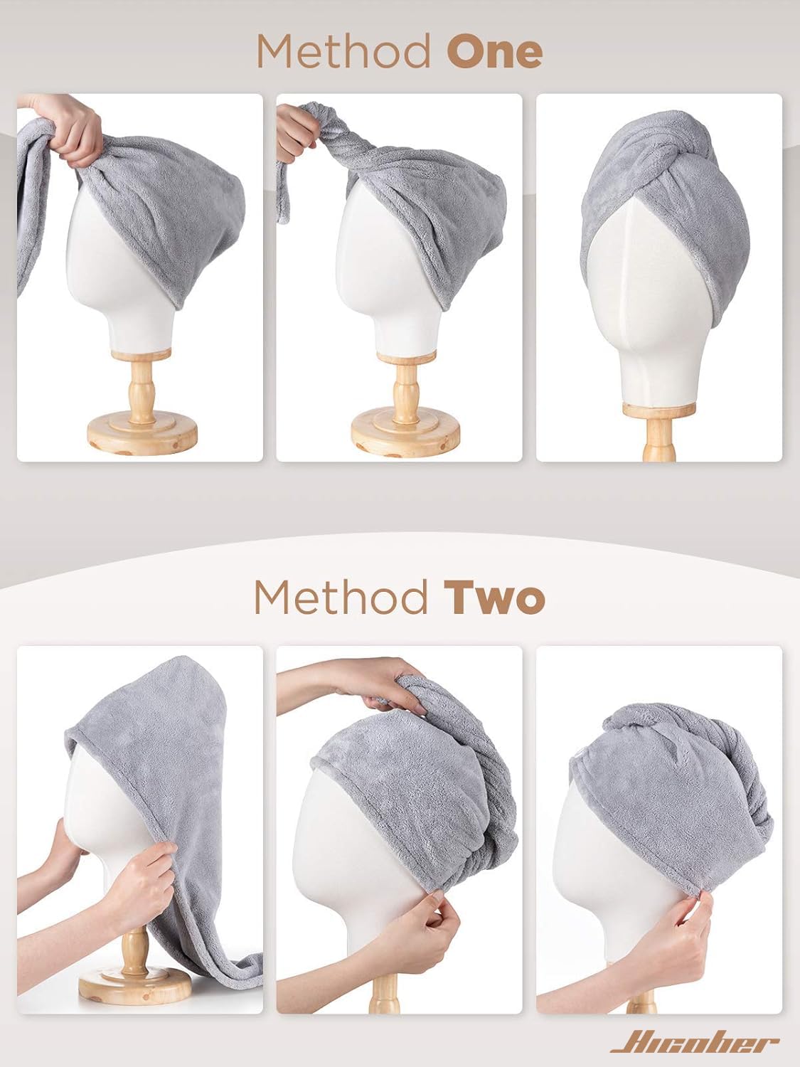 Hicober Microfiber Hair Towel Wrap in bathroom setting