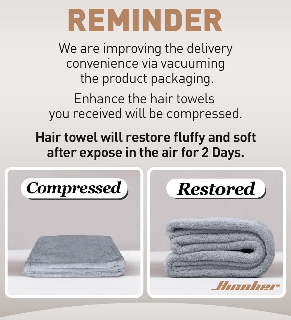Hicober Microfiber Hair Towel Wrap in grey blue on a bathroom counter