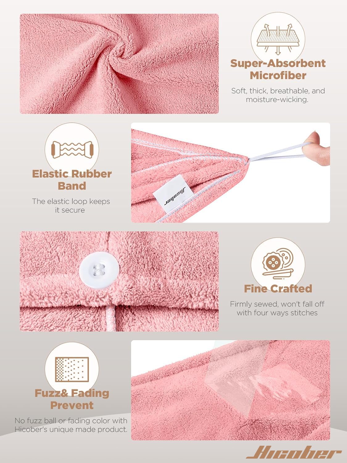 Hicober Microfiber Hair Towel Wrap in grey, folded
