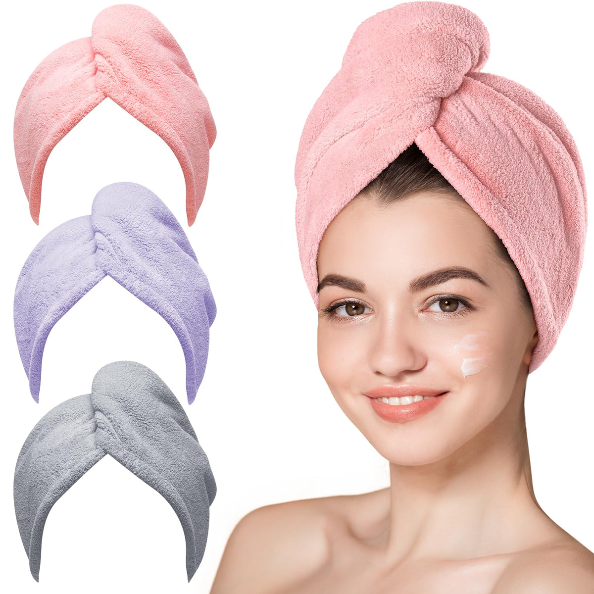 Hicober Microfiber Hair Towel Wrap in pink, front view
