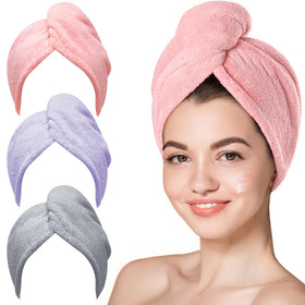 Hicober Microfiber Hair Towel Wrap in pink, front view