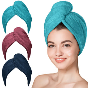 Hicober Microfiber Hair Towel Wrap in plum colour, front view