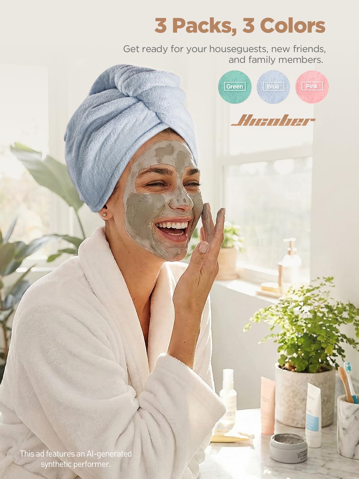 Hicober Microfiber Hair Towel Wrap in use after a shower
