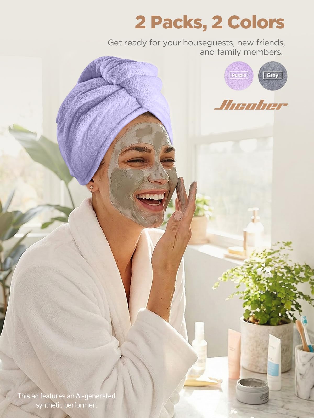 Hicober Microfiber Hair Towel Wrap in use on wet hair