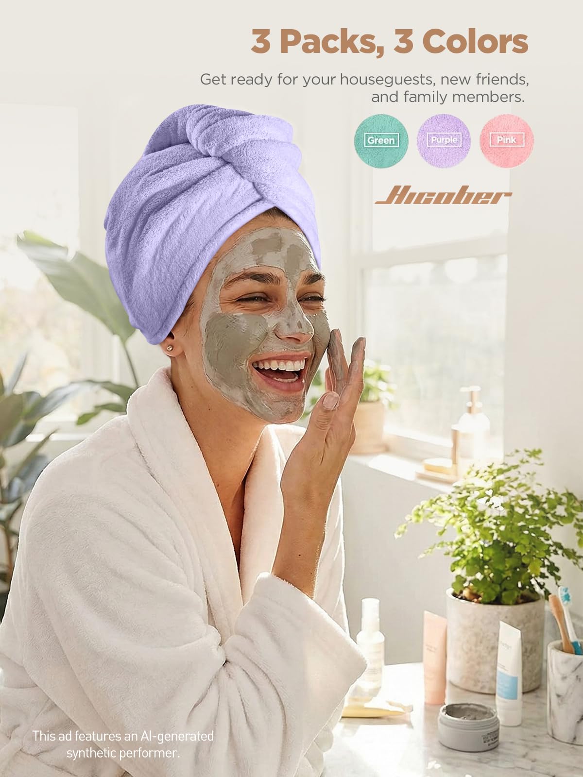 Hicober Microfiber Hair Towel Wrap in use on wet hair