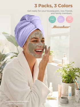 Hicober Microfiber Hair Towel Wrap in use on wet hair