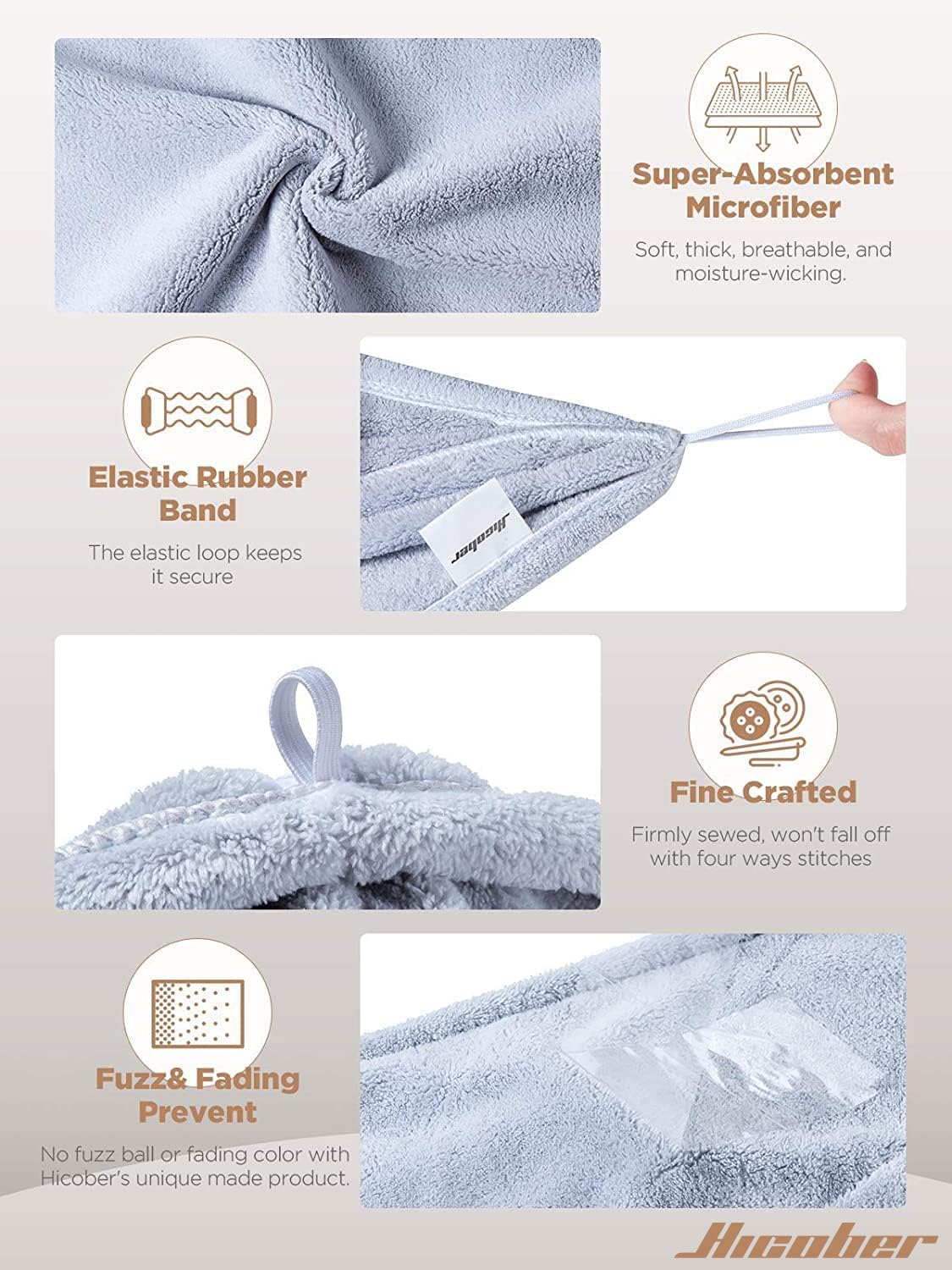 Hicober Microfiber Hair Towel Wrap in use with hair wrapped
