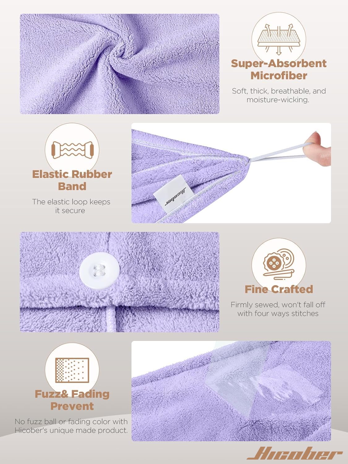 Hicober Microfiber Hair Towel Wrap packaging