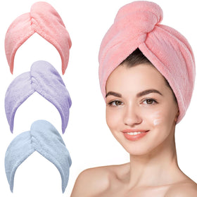 Hicober Microfiber Hair Towel Wrap pink model front view