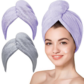Hicober Microfiber Hair Towel Wrap purple grey front view