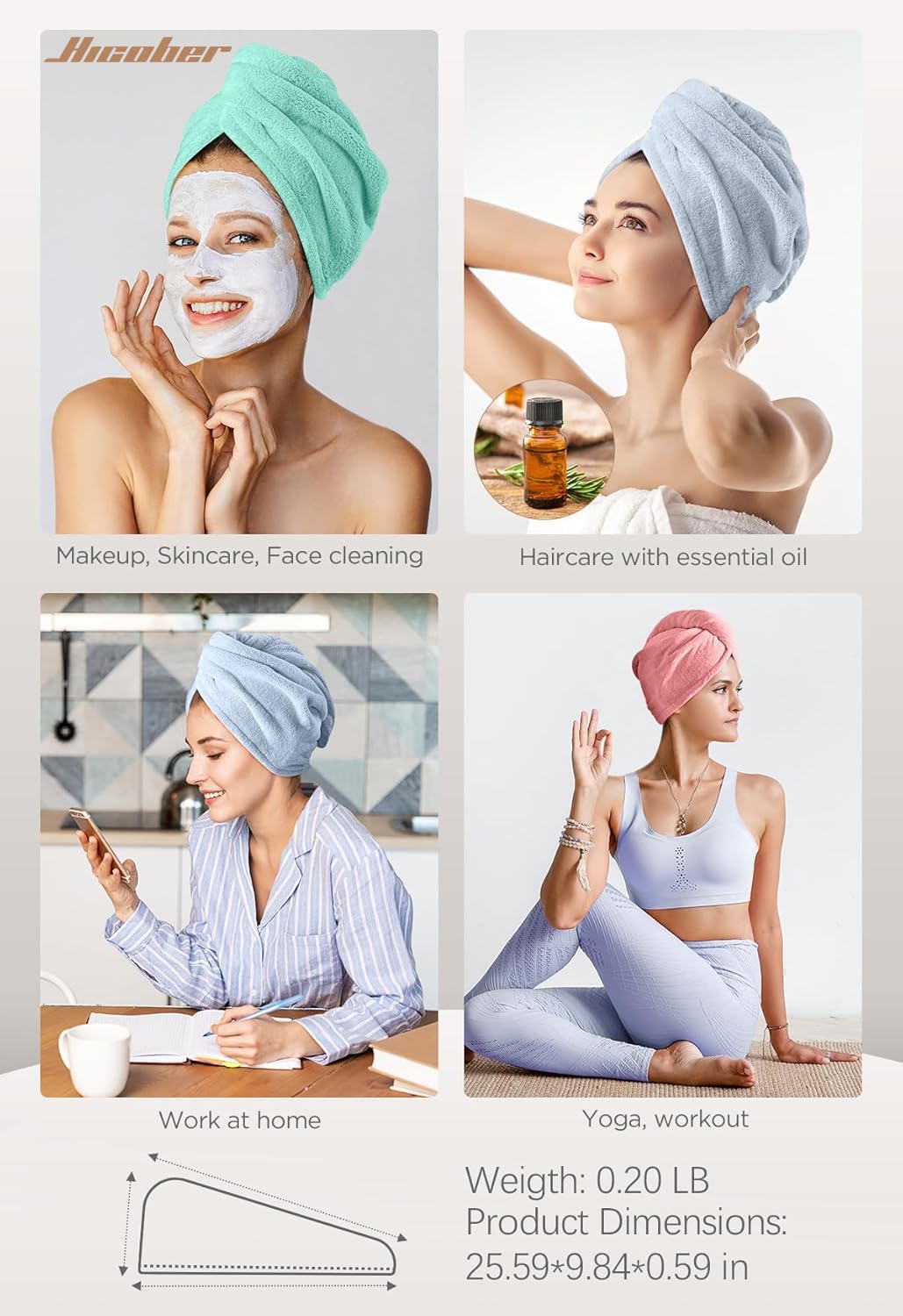 Hicober Microfiber Hair Towel Wrap showing absorbent material