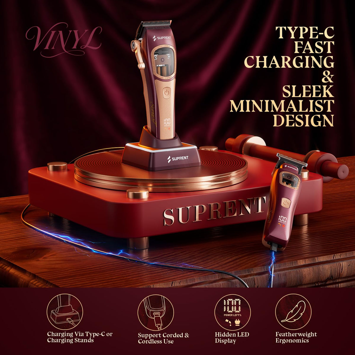 Hidden digital display on SUPRENT barber clippers