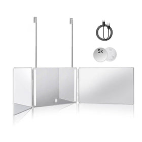 HIEEY 3 Way 360 Trifold Mirror front view with LED lights