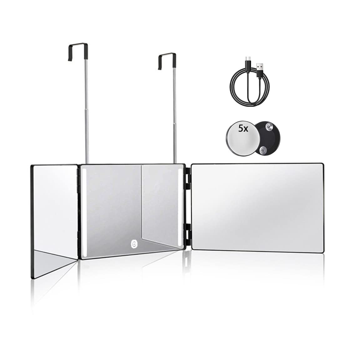 HIEEY 3 Way Mirror front view with LED lights