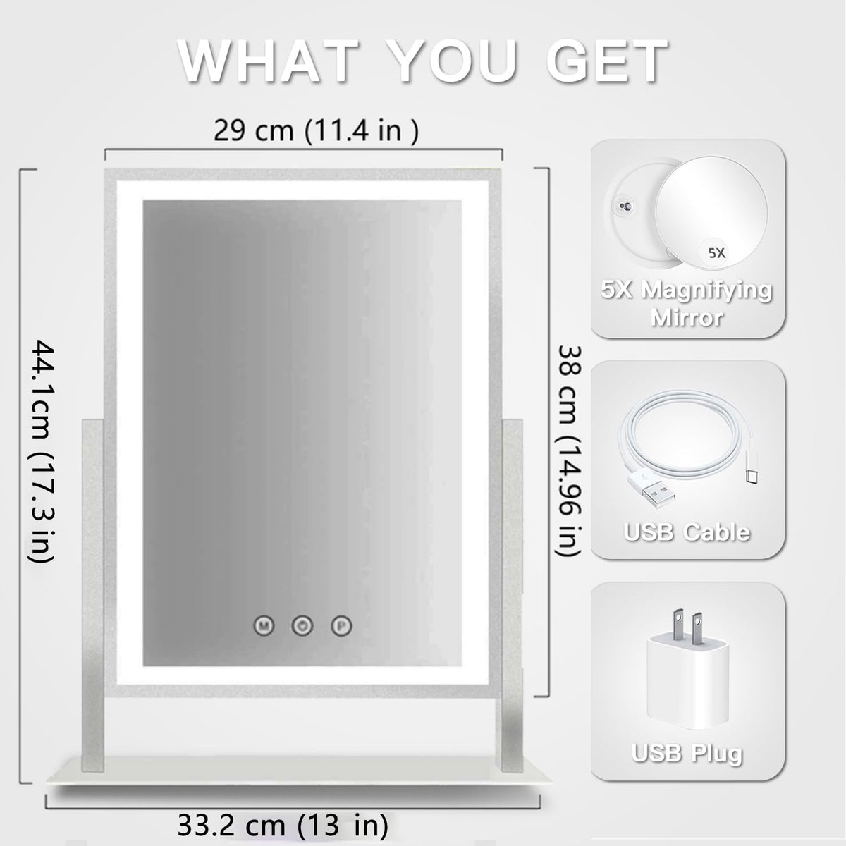 HIEEY Lighted Makeup Mirror showing three color lighting modes