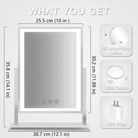 HIEEY Lighted Makeup Mirror showing three colour lighting modes