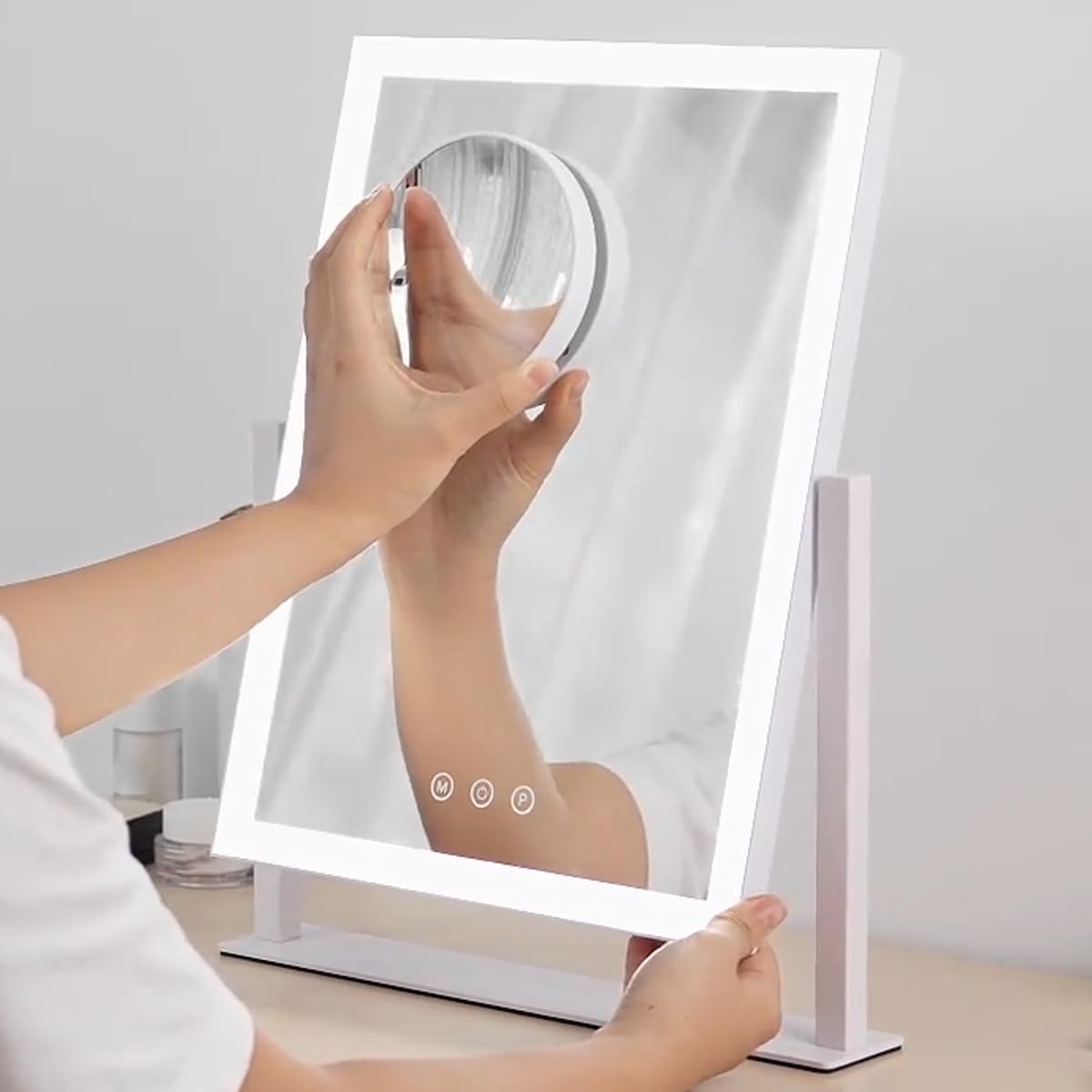 HIEEY Lighted Makeup Mirror showing three lighting modes