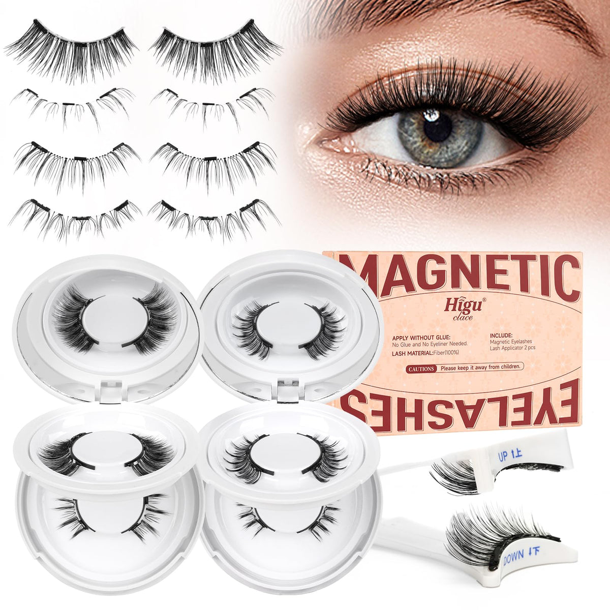 Higu clace Magnetic Eyelash Kit with 4 pairs and applicators