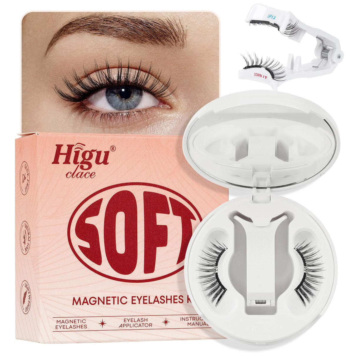 Higu clace Magnetic Eyelash Kit with applicator and mirror