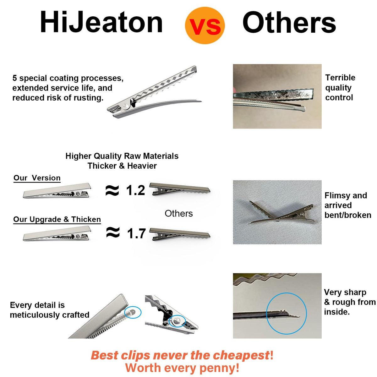 HiJeaton Alligator Metal Hair Clips showing smooth top