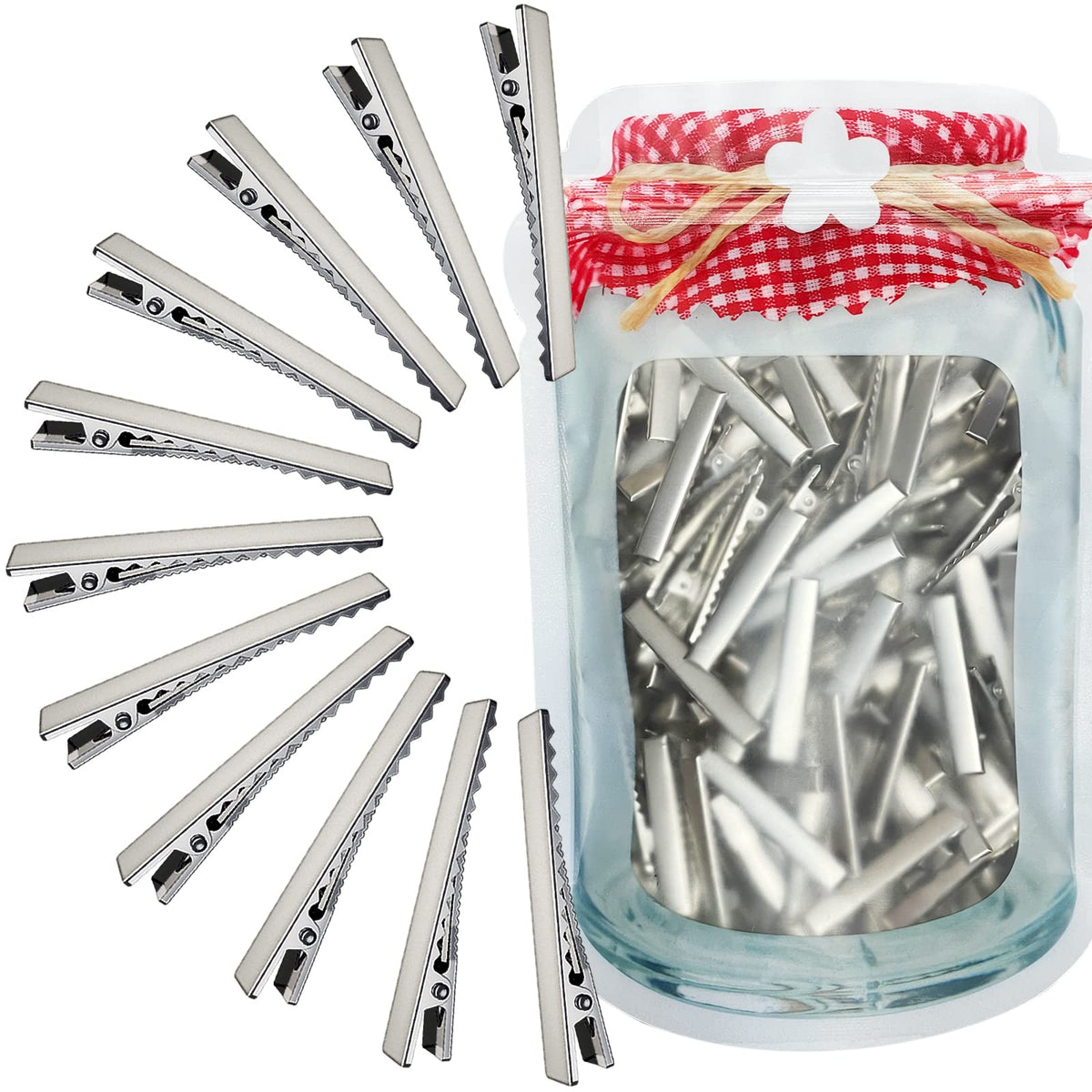 HiJeaton Hair Clips 150Pcs alligator metal clips front view