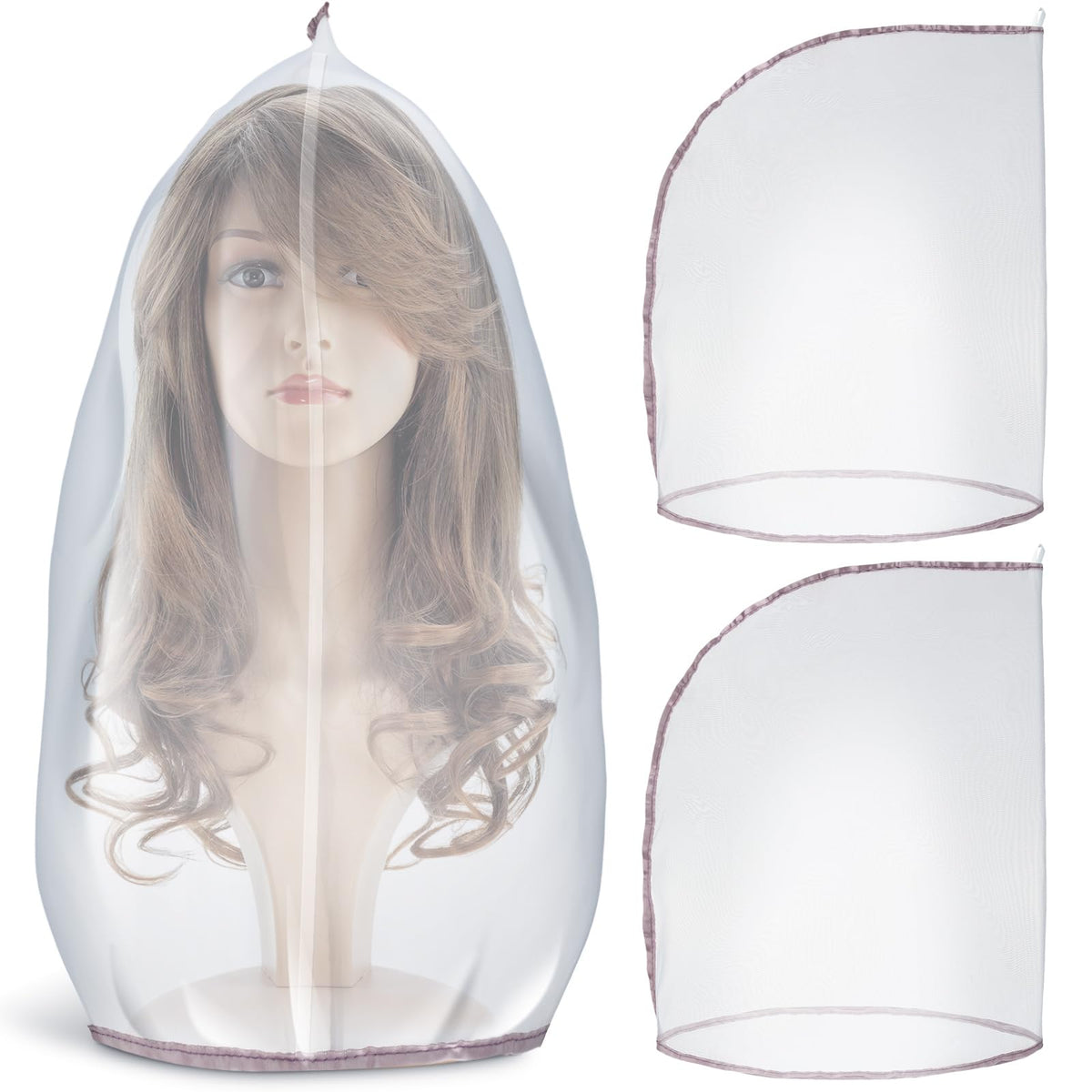 Hillban 3 Pcs Wig Storage Bags in silver, front view