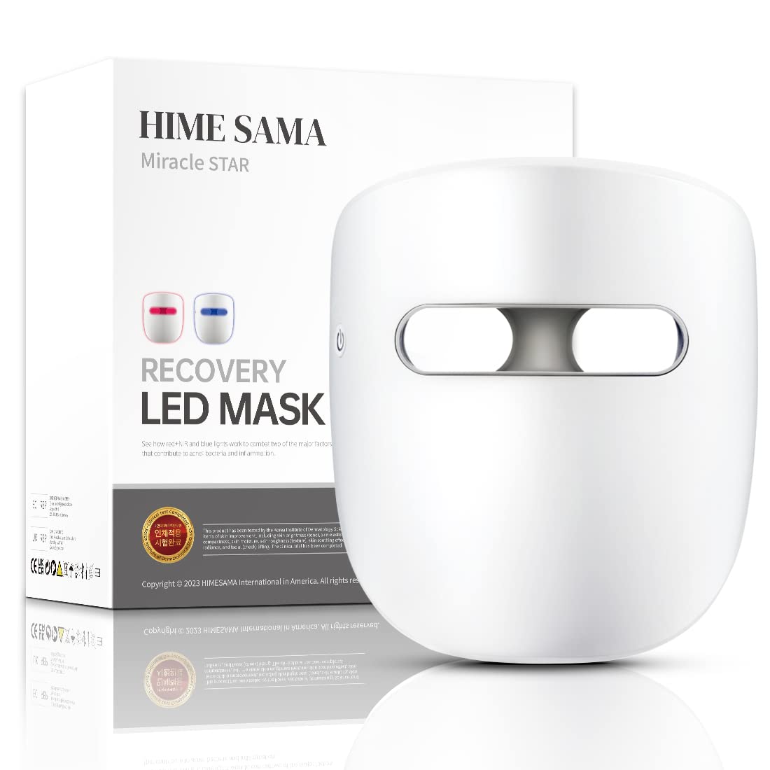 HIME SAMA LED Face Mask front view with red and blue light