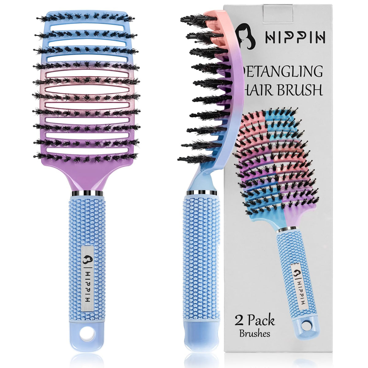 HIPPIH Boar Bristle Hair Brush Set front view