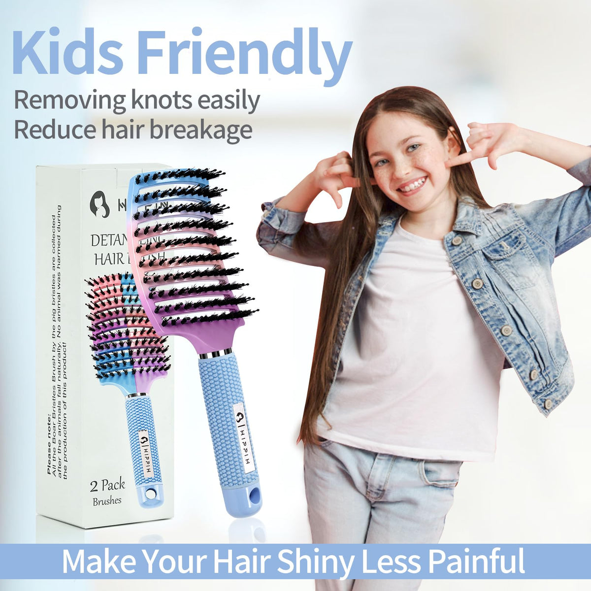 HIPPIH Boar Bristle Hair Brush showing ergonomic design