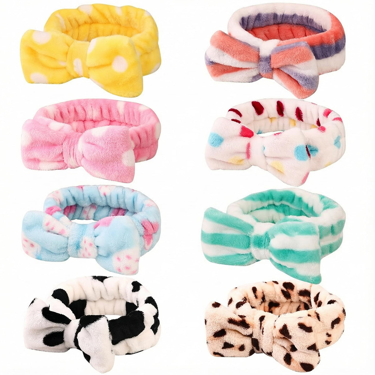 Hishexin 8 Pack Spa Headbands in various colours with cute bow design