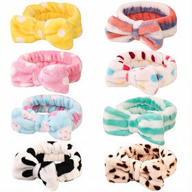 Hishexin 8 Pack Spa Headbands in various colours with cute bow design