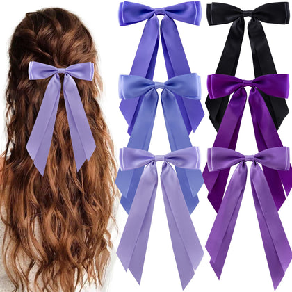 hisial 6Pcs Hair Bows Clips gradient purple front view