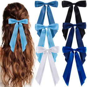 hisial 6Pcs Hair Bows Clips in gradient blue colour front view