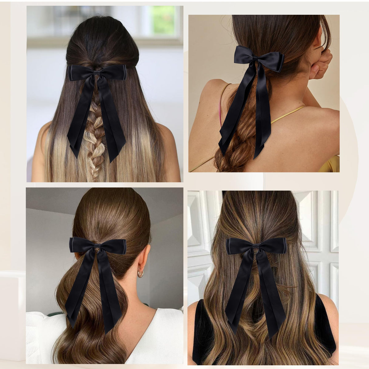 hisial Hair Bows Clips black satin ribbon close-up