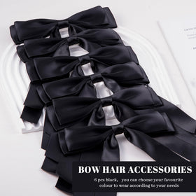 hisial Hair Bows Clips black satin ribbon displayed with accessories