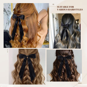 hisial Hair Bows Clips black satin ribbon in packaging