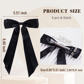hisial Hair Bows Clips black satin ribbon side view