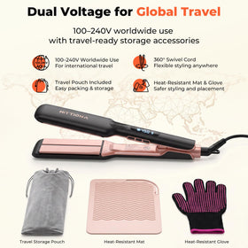 HITTIONA Ceramic Hair Straightener in use on thick curly hair