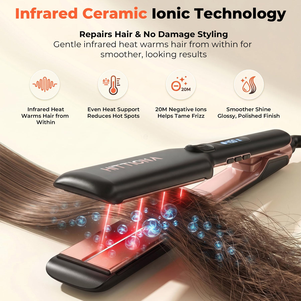 HITTIONA Ceramic Hair Straightener side view showing ceramic plates