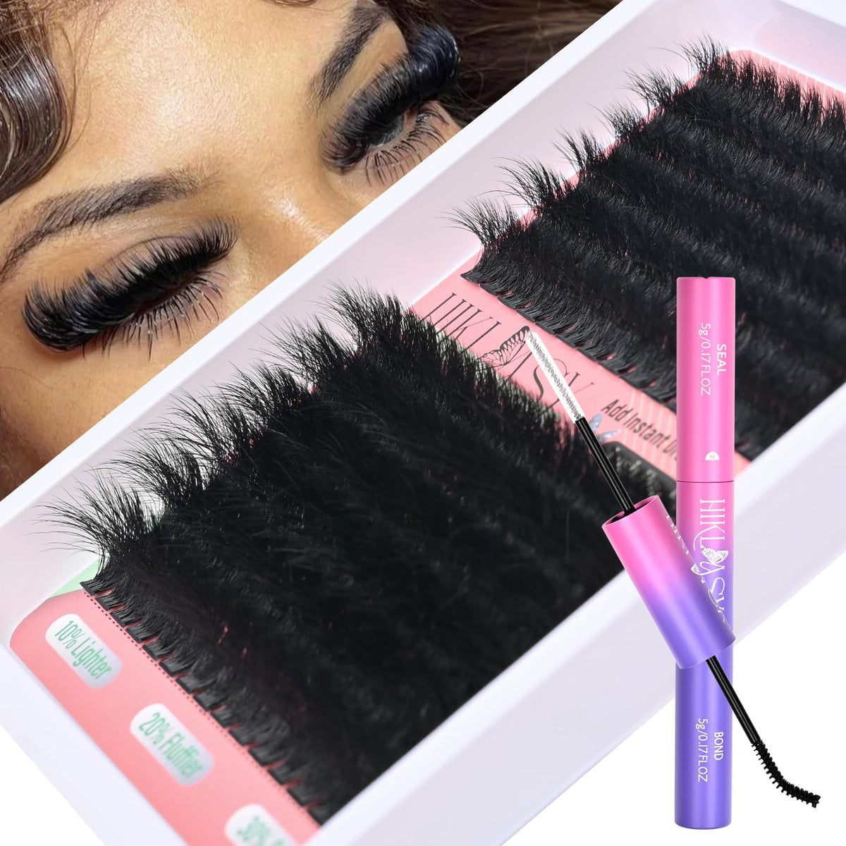 HK HIKLASY Lash Clusters Kit 260D with bond and seal packaging