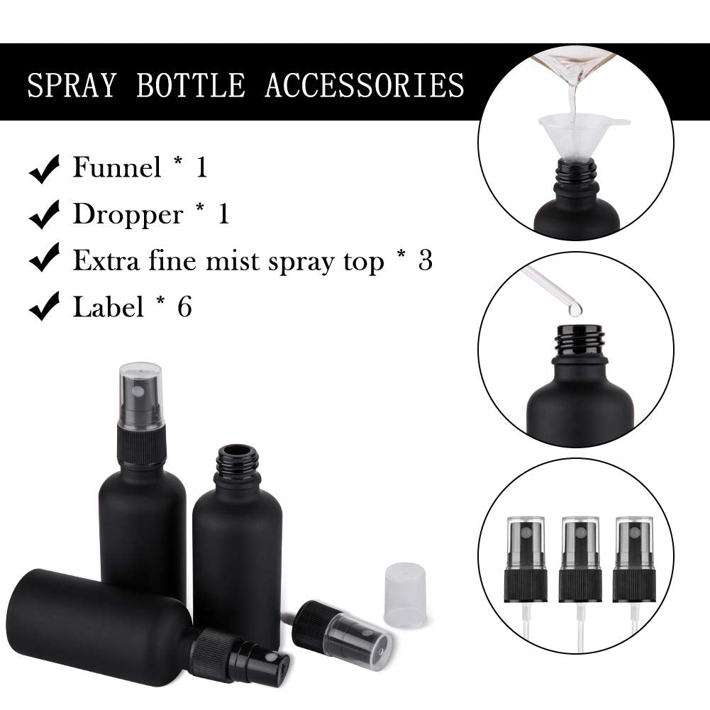 hmaimas 2oz frosted black glass spray bottle side view