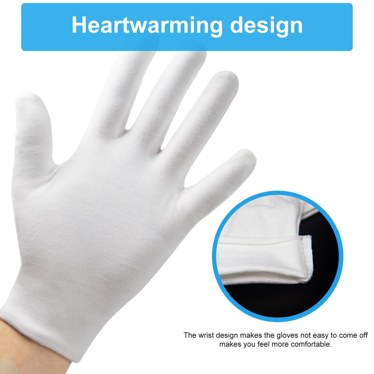 HMNYSOL white cotton gloves on hands applying lotion