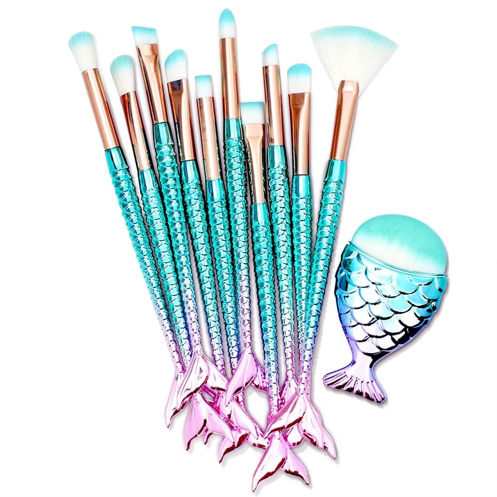HOFASON 11PCS Makeup Brushes Set with mermaid handles front view