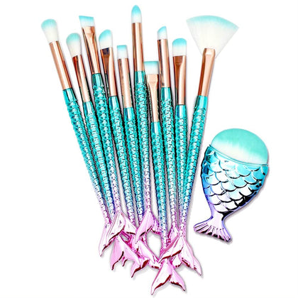HOFASON 11PCS Makeup Brushes Set with mermaid handles front view