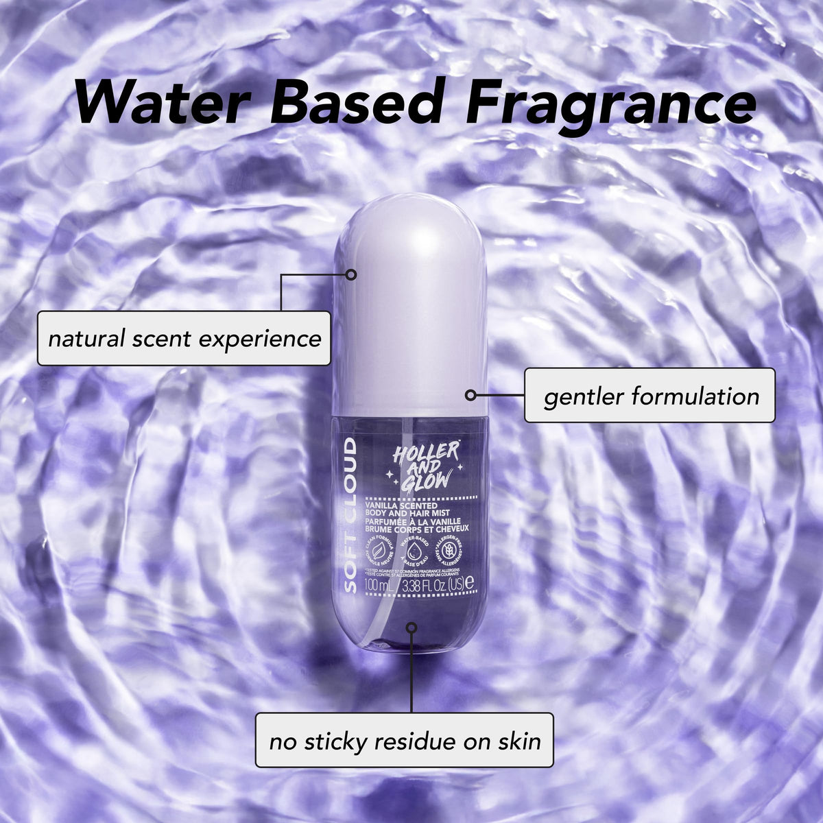 Holler & Glow Body & Hair Fragrance Mist Trio with floral background