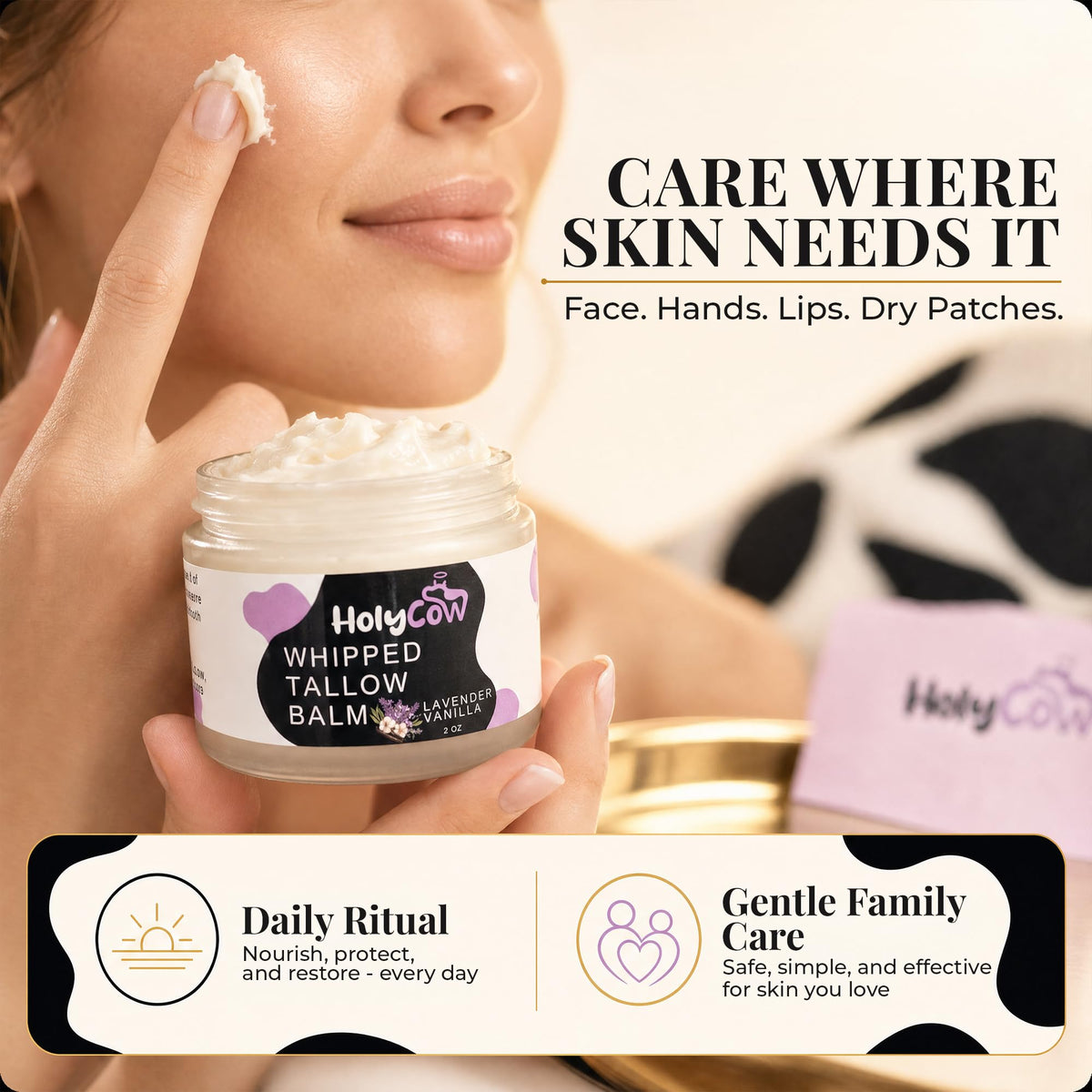 HolyCow Beef Tallow Body Butter 2 Oz Lavender Vanilla with jojoba oil