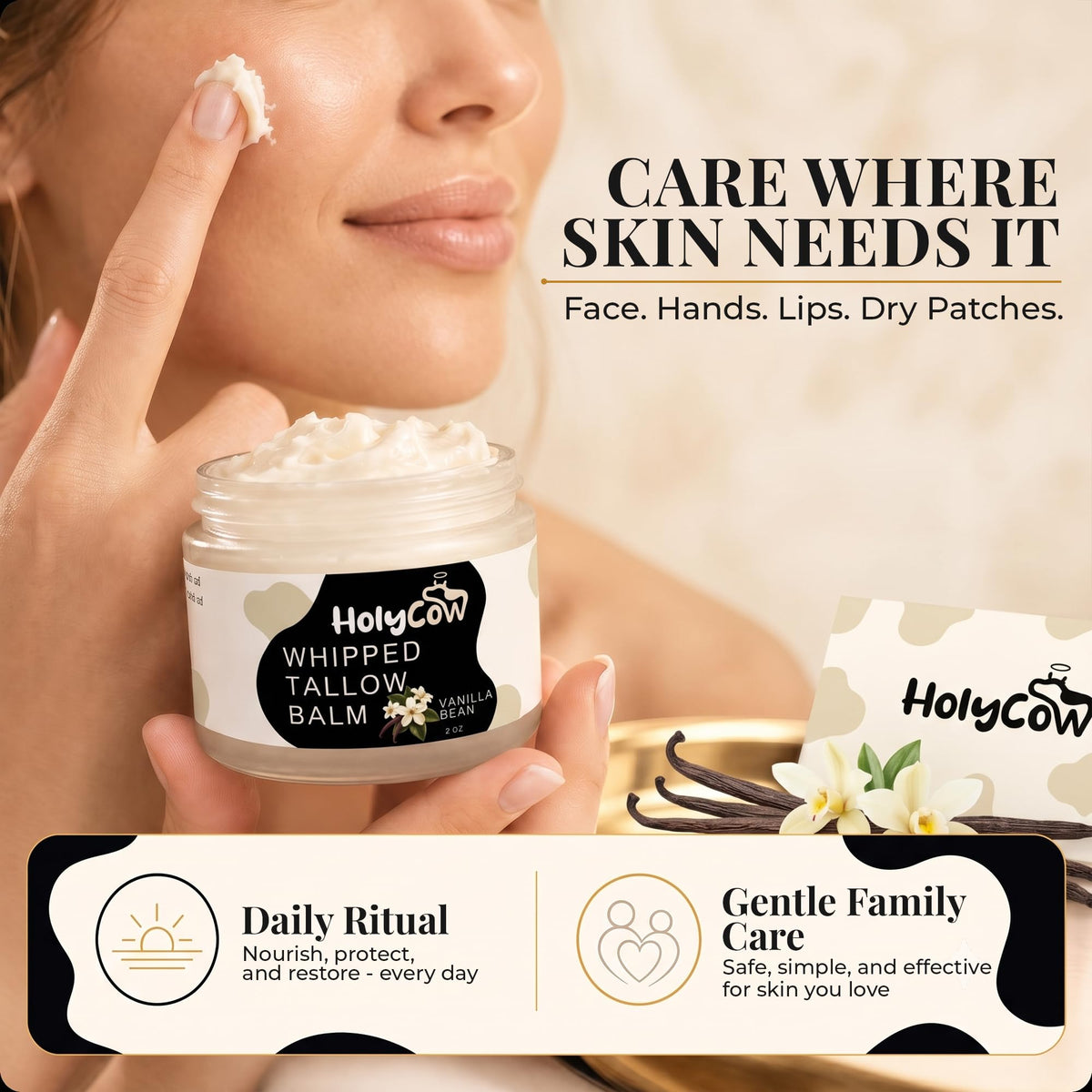 HolyCow Beef Tallow Body Butter displayed with natural background
