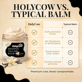 HolyCow Beef Tallow Body Butter jar with vanilla beans