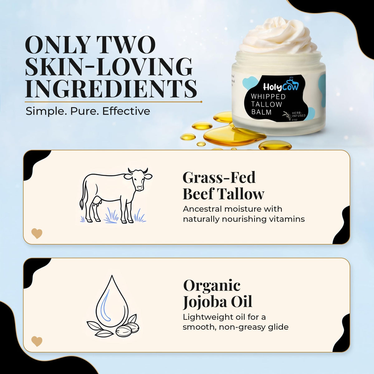HolyCow Grass Fed Beef Tallow Moisturizer application on skin